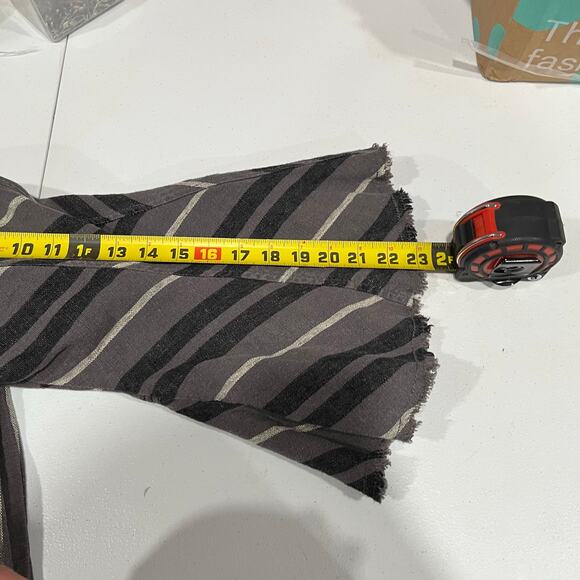 Free People Charcoal Combo Rumpled Stripe Yarn Dye Linen 4 Blazer Y2K Quirky - Picture 10 of 10